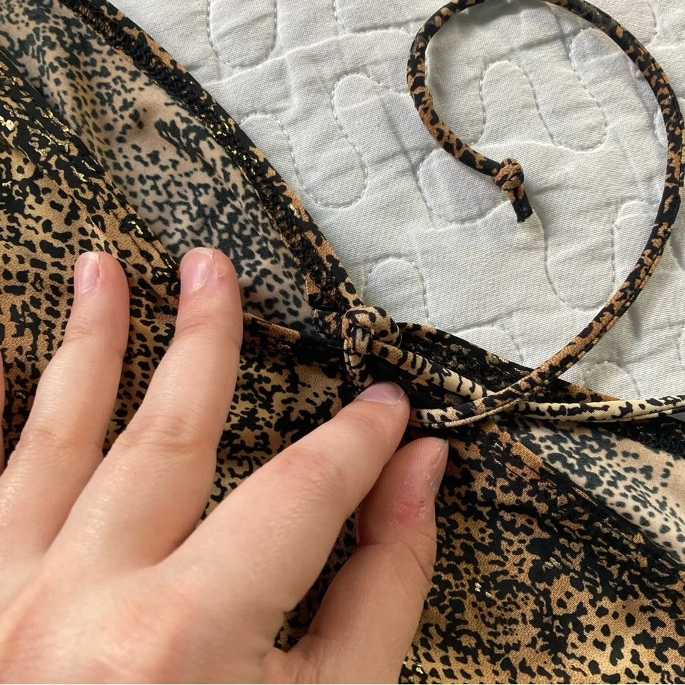 Vintage 90s Leopard Print Tie Up Rave Top π - Picture 5 of 7